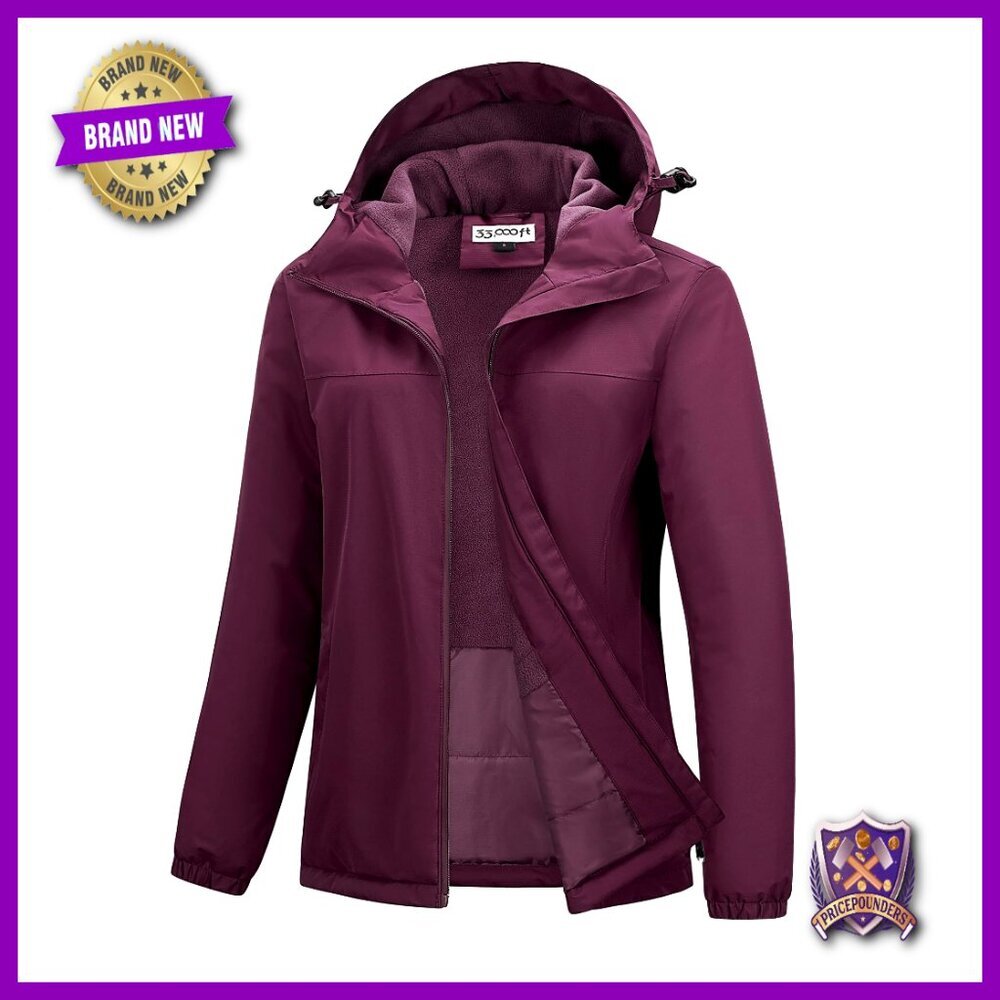 Fleece Lined Waterproof Rain Jacket Lightweight Warm Windbreaker Hiking Skiing
